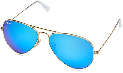 Ray Ban Unisex Sonnenbrille Aviator, Gr. Large (Herstellergröße: 58), Gold (gold 112/17,Gläser: kristall grün, gespiegelt blau)