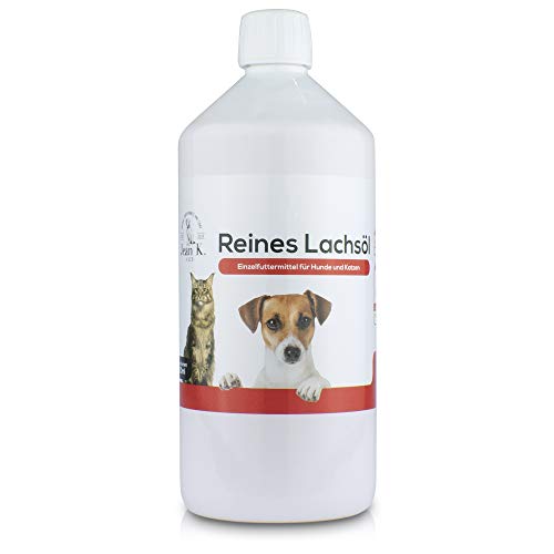 Jean K. – vet® Reines Lachsöl Omega 3 für Hunde –Einzelfuttermittel für Hunde und Katzen Naturprodukt. Barf Ergänzung aus kalt gepresstem Fischöl mit hohem Omega 3 Anteil (ca. 30%). Aus Deutschland