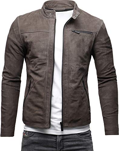 CRONE Epic Herren Lederjacke Cleane Leichte Basic Jacke aus weichem Rindsleder (S, Togo (Nubukleder))