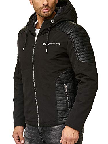 Redbridge Herren Übergangsjacke Kunstleder Biker Elements Gesteppt Freizeitjacke mit Kapuze