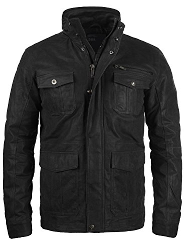 !Solid Lash Herren Lederjacke Bikerjacke Echtleder mit Stehkragen, Größe:M, Farbe:Black (9000)