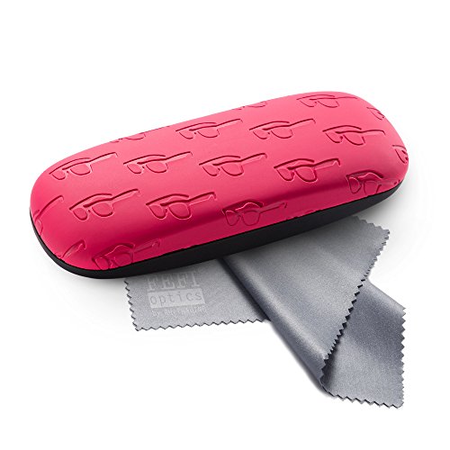 FEFI Brillenetui Softtouch im geprägten Brillendesign – Hardcase mit Metallscharnier, inklusive hochwertigem Brillenputztuch/Mikrofasertuch (Pink)