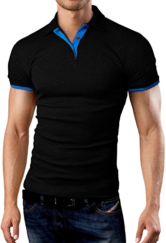 Grin&Bear Slim Fit Kontrast Polohemd Poloshirt Polo, Schwarz-Blau, M, GB160