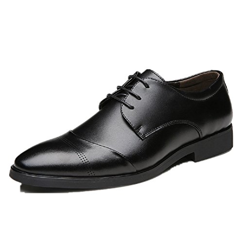 Business Herren Anzugschuhe, Lederschuhe Schnürhalbschuhe Oxford Schuhe Smoking Lackleder Hochzeit Derby Leder Brogue, Gr.-43  EU/Herstellergroße-265, Schwarz