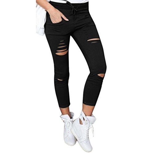 Xinan Damen Yoga Hose Women Skinny Ripped Pants High Taille Stretch Slim Bleistift Hose (M, Schwarz)