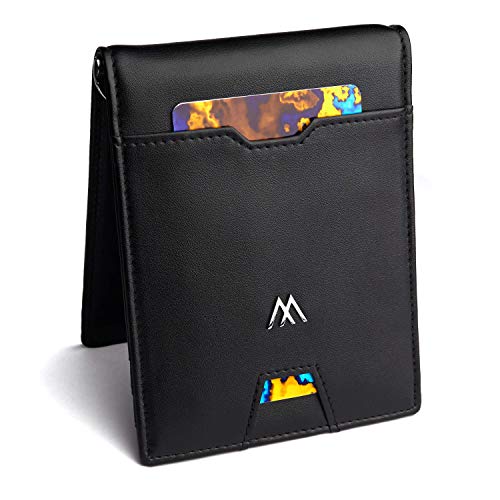 MAKIN Premium Geldbörse mit Geldklammer und Münzfach – RFID Schutz – schlank Männer Portemonnaie in schwarz Smart Wallet Portmonee Geldbeutel Geldclip Münzenbörse Portemonaise – Geschenk für Herren