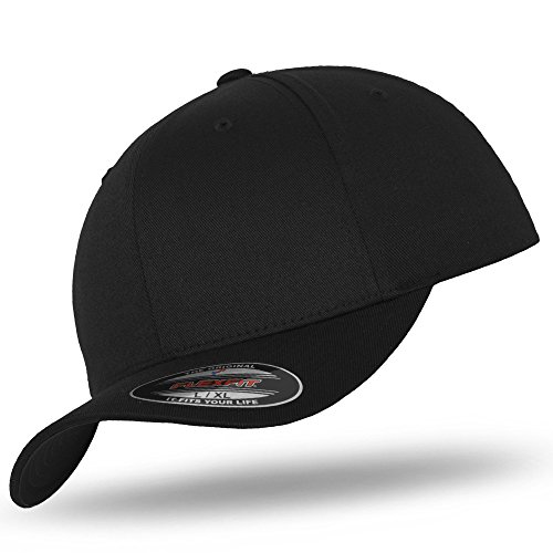 Original FLEXFIT Basecap Baseball Cap Kappe Wooly Combed black / black -XL/XXL