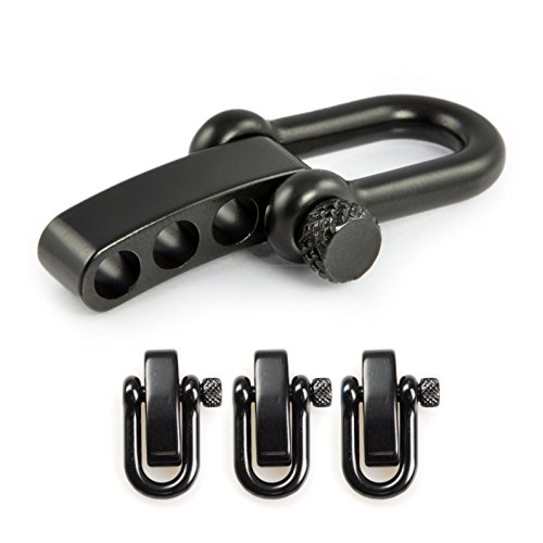 Schäkel aus Edel-Stahl, gerade, mit verstellbarem Dreh-Verschluss, 3er Set, DIY Arm-Band, nichtrostend, Ideal mit Paracord 550, Farbe: schwarz