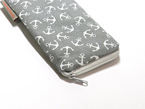 Brillenetui aus Stoff – ANKER AUF GRAU – Geschenk Weihnachten Geburtstag Muttertag – Etui/Tasche für Brille oder Sonnenbrille – gepolstert – waschbar – Brillentasche/Brillen-Etui/Brillen-Tasche