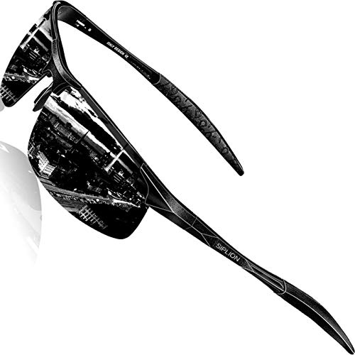 SIPLION Herren Sport Polarisierte Treiber Glasses Sonnenbrillen Al-Mg Metallrahme Ultra leicht 8177 Black