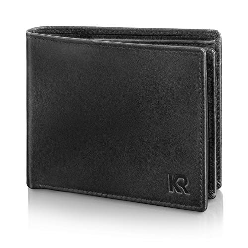 KRONIFY Geldbeutel Männer aus Rindsleder mit RFID Schutz Großes Portemonnaie Geldbörse Herren Leder Schwarz Brieftasche Portmonaise Herren Portmonee Wallet