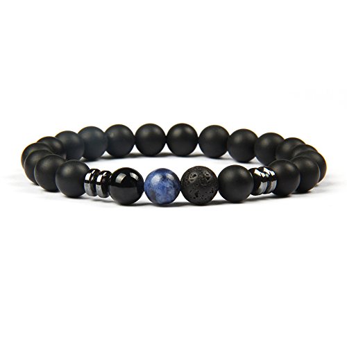 Good.Designs ® Chakra Perlenarmband aus Onyx und Lavastein Natursteinperlen (Dunkelblau) blau blaues blaufarben darkblue Herrenarmband Damenarmband Perlenkette Schmuckstein