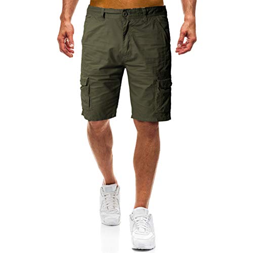kolila Herren Hosen Mens Cargo Shorts Outdoor Sport Overalls Einfarbig Multi-Pocket Arbeite Kurze Hose(Armeegrün,33)