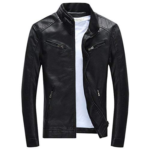 LISUEYNE Herren Lederjacke Mens PU Leder Jacken Slim Smart Fit Fleece Harrington Jacke Mantel