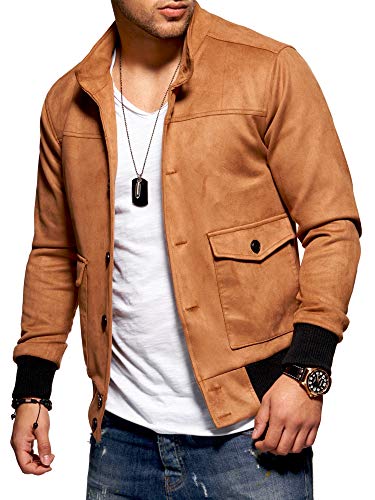 Rello & Reese Herren Suede Kunstlederjacke Jacke K-1001 [Braun, L]