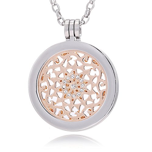 Morella® Damen Halskette 70 cm Edelstahl und Anhänger mit Coin Sonnenornament rosegold 33 mm im Schmuckbeutel