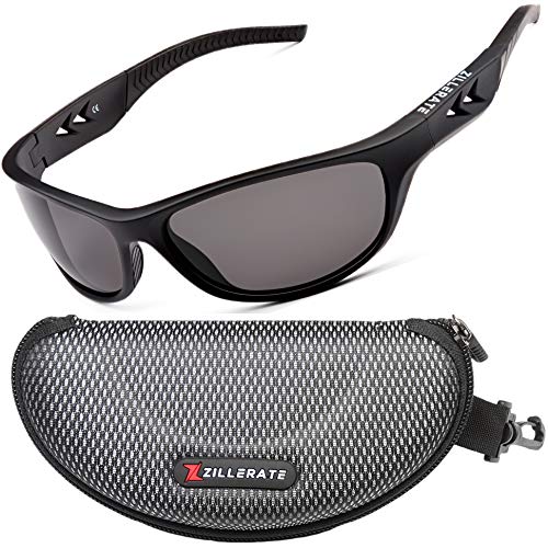ZILLERATE Polarisierte Sonnenbrille für Herren und Damen, UV Schutz, Leichter Unzerbrechlicher Rahmen, zum Radfahren Skifahren Autofahren Fischen Laufen Wandern Sport, Etui und Brillenbänder, Schwarz