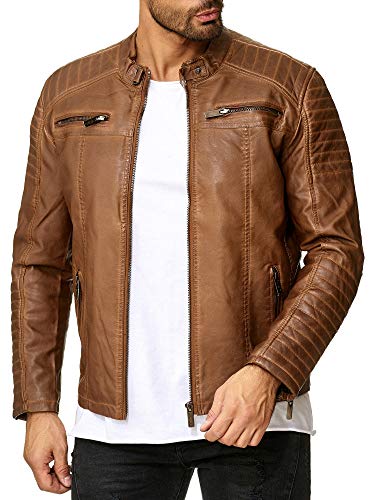 Redbridge Herren Jacke Übergangsjacke Biker Kunstleder Echtleder Gesteppte Bereiche Braun Gr.S