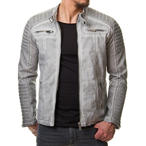 Red Bridge Herren Denim Biker Jacke Kunst- Lederjacke Jacket Übergangsjacke grau S