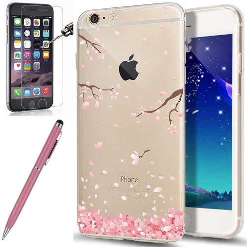 Kompatibel mit iPhone 6S Hülle,iPhone 6 Hülle,[Hartglas Schutzfolie Stylus] Cherry Blossom Crystal Clear Transparent TPU Silikon Handyhülle Durchsichtig Schutzhülle für iPhone 6S/6,Kirschblüte #3