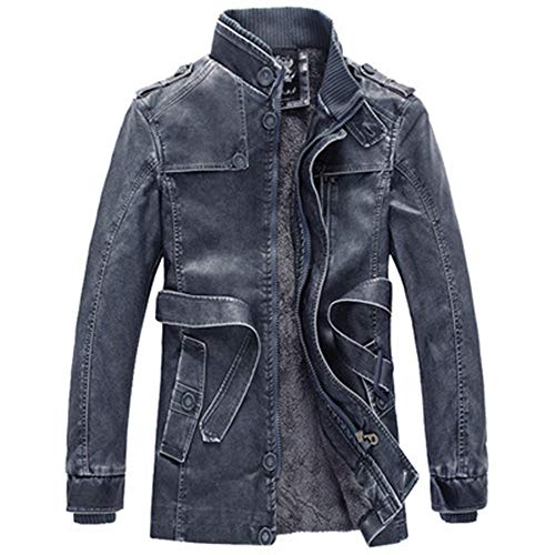Geili Jacke Herren Lange Ärmel Reißverschluss Lederjacke Bikerjacke Mit Stehkragen Wärme Gefüttert Mantel Männer Große Größen Modern Business Freizeit Winterjacke Übergangsjacke mit Gürtel