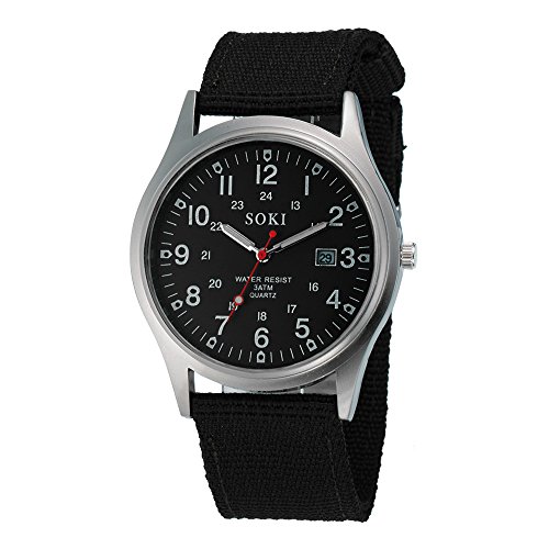 ❤❃ Herrenuhr Räumungsverkauf❤❃,Military Army Men es Date Canvas Band Edelstahl Sport Quartz Wrist Watch BKby jieGREAT