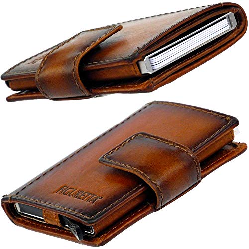 Figuretta Premium Leder RFID Geldbörse London – Praktisches Smart Wallet mit Aluminium Kreditkarten-Etui und Münzfach mit Ebook