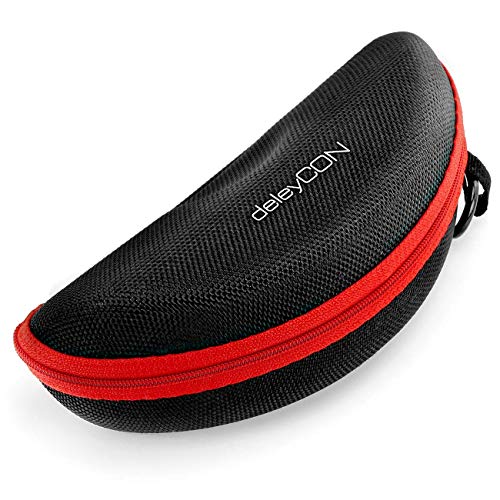 deleyCON Brillenetui Hardcase Hartschalen Etui Brillentasche Brillenbox Hardcover Tasche Brillen Lesebrillen Sonnenbrillen Brillenputztuch – Schwarz Rot