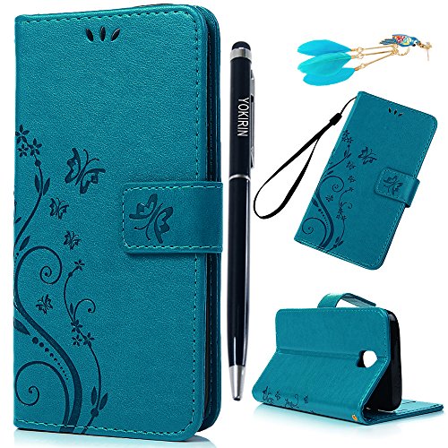 YOKIRIN J5 2017 Lederhülle Wallet Case für Samsung Galaxy J5 2017 PU Leder Handyhülle Flipcase Ständer Case Bookstyle Schutzhülle Magnetverschluß Karteneinschub Handschlaufe Schmetterling Blau