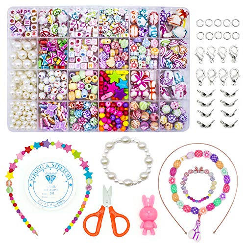 WONDERFORU Perlen zum auffädeln Kinder Schmuck Schnurset, DIY Freundschaftsarmbänder Halsketten Kunsthandwerks-Set für Mädchen Kinder, 24 Farben (perlen zum auffädeln)