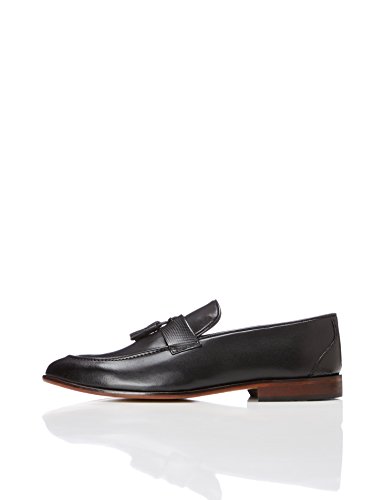 FIND Slipper Herren Tasselloafer aus Leder, mit Blockabsatz, Schwarz (Black), 41 EU