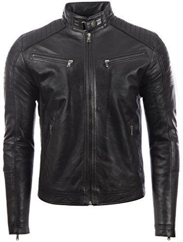 Aviatrix Herren Echtleder Biker Jacke mit Seitenstich und Schulter Detail (VO3W)- Gr. 2XL / Brust=44 zoll, Schwarz