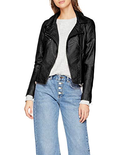 ONLY Damen onlFLORA Faux Leather Biker CC OTW Jeansjacke, Schwarz (Black), 38