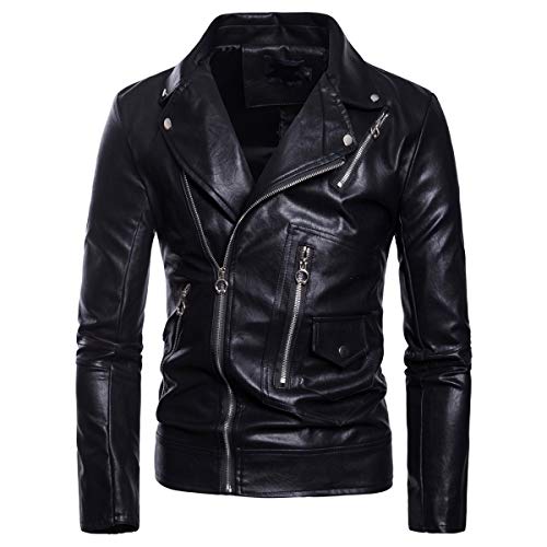 AOWOFS Herren Lederjacke Gothic Slim Fit Kunstlederjacke Biker mit Klappkragen Modern Schwarz S