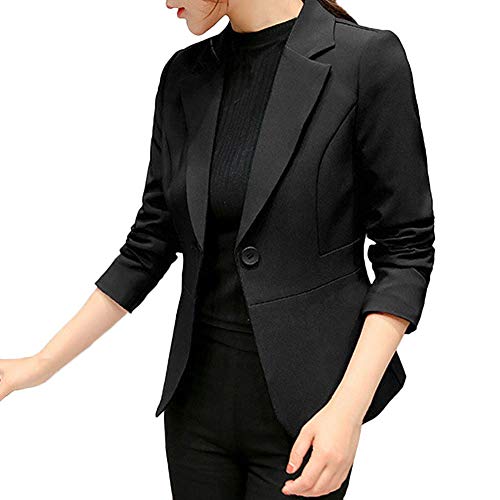 Geili Damen Blazer Vintage Style Langarm Cardigan Elegant Reverskragen Knopf Anzugjacke Leicht Dünn Einfarbige Kurzjacke Slim Fit Business Büro Mantel Outwear Coat für Frauen