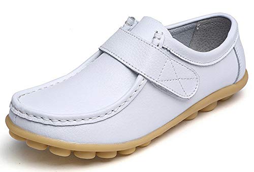 Yooeen Damen Mokassins Bootsschuhe Leder Arbeitsschuhe Freizeit Flache Loafers Halbschuhe Fahren Sandalen Klettverschluss Erbsenschuhe