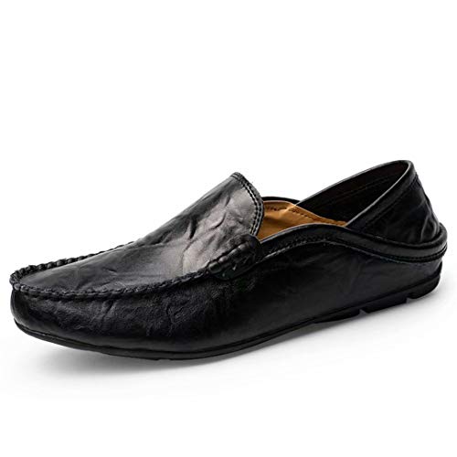 visionreast Herren Mokassins Slipper Slip-On Leder Bequem Casual Halbschuhe Fahrschuhe für Freizeit Arbeit Jungen, Schwarz, 42 EU