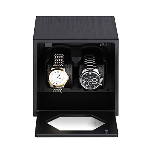 S1201B-S Uhrenbeweger Uhrenvitrine Uhrenbox Rectangle Mute Automatische Uhrenbeweger für 2 Uhren mit Lock schwarz