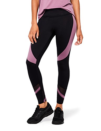 AURIQUE Damen Sport Leggings mit hohem Bund und Colour-Block-Design, Gr. W36(Herstellergröße: S), Schwarz (Black/Purple Gumdrop)