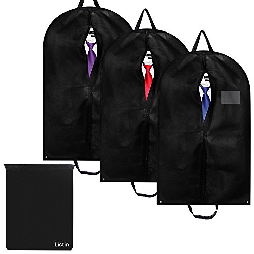 Lictin 3 Set Kleidersack mit Schuhbeutel Kleiderhülle/Anzugsack / Anzughülle/Kleiderschutzhülle mit Tragegriffen aus atmungsaktivem Material, Schutz für Anzüge und Kleider (100 * 60 cm)