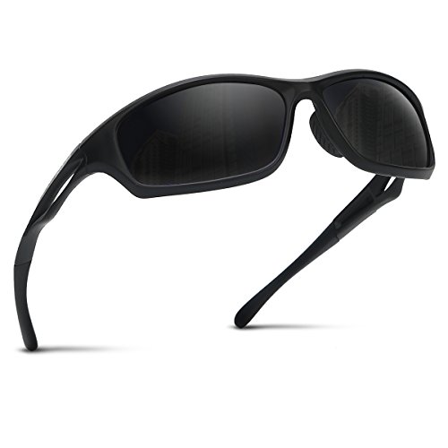 Occffy Polarisierte Sportbrille Sonnenbrille Fahrradbrille mit UV400 Schutz für Herren Autofahren Laufen Radfahren Angeln Golf TR90 (599 Schwarze Matte Rahmen mit Schwarze Linse)