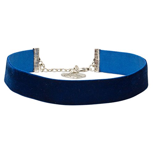 Alpenflüstern Trachten-Samt-Kropfband breit – Trachtenkette enganliegend, Kropfkette elastisch, eleganter Damen-Trachtenschmuck, Samtkropfband blau DHK199