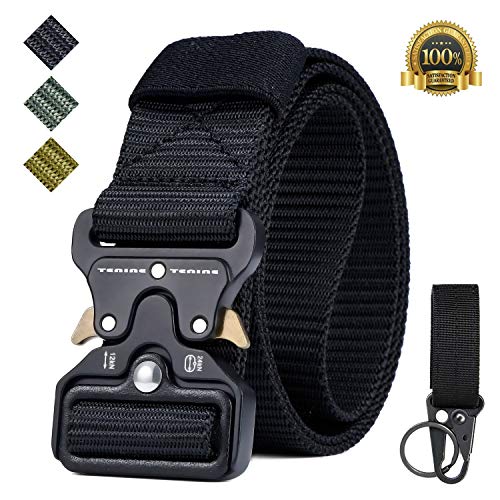 Tenine Taktischer Gürtel, Taktisch Gürtel Schwerlast Militär Nylon Web Gurt Riggers Belt, Schnellverschluss Metallschnalle Bund mit Taktischen Molle Schluesselhaken (Schwarz)