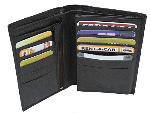Frédéric Johns® Schwarze Ledergeldbörse in 3 Fach / Hochformat Groß / RFID Schutz / Große Brieftasche / Kartenetui /Leder Brieftasche / Ausweismappe