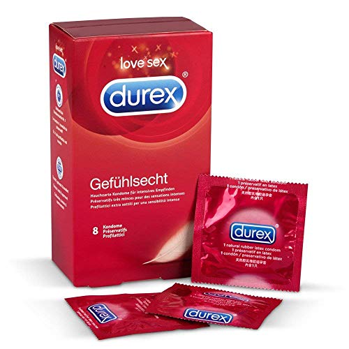 Durex Gefühlsecht Kondome, hauchzartes Kondom für intensives Empfinden, 8 Stück