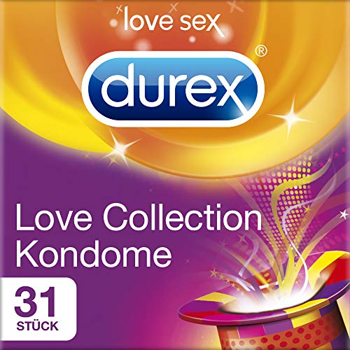 Durex Love Collection Kondome – Bunter Kondom Mix für heiße Abwechslung und noch mehr Spaß beim Sex – 31er Pack (1 x 31 Stück)