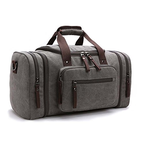 Limirror vintage Canvas Reisetasche Sporttasche weekender Tasche für Damen und Herren mit der Großen Kapazität (Grau)