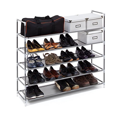Relaxdays Schuhregal mit 5 Ablagen, Schuhablage für 20 Paar Schuhe, beliebig erweiterbar, HxBxT: 90,5x87x29,5 cm, grau
