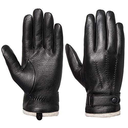 Acdyion Herren Winter Lederhandschuhe Touchscreen geeignet Wollfutter Handschuhe aus Echtleder (L)