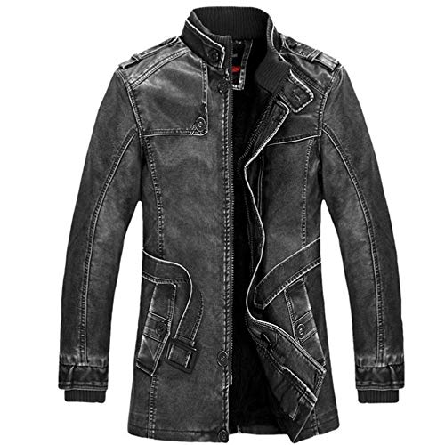 Geili Jacke Herren Lange Ärmel Reißverschluss Lederjacke Bikerjacke Mit Stehkragen Wärme Gefüttert Mantel Männer Große Größen Modern Business Freizeit Winterjacke Übergangsjacke mit Gürtel